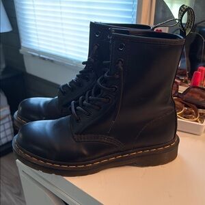 Dr. Martens Black Combat Boots with Yellow Stitching